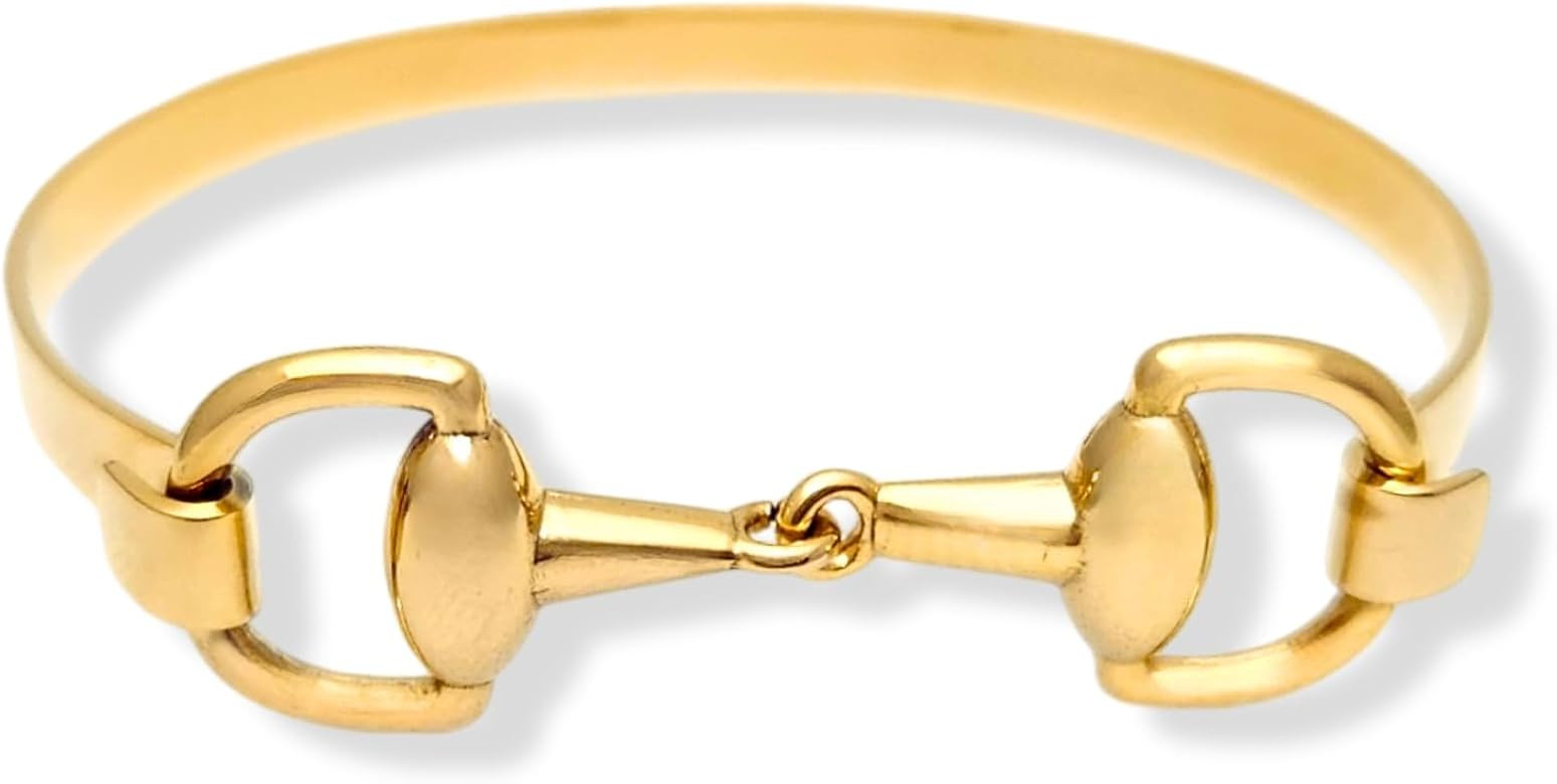 Equestrian Horse bit bracelet. Stainless steel hard cuff bangle. Western Horseshoe accessory for ... | Amazon (US)