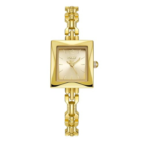CARLIEN Small Gold Silver Square Luminous Quartz Watch for Women Vintage Simple Ladies Stainless Steel Band Bracelet Wrist Watches Rose Gold (Gold) | Amazon (US)