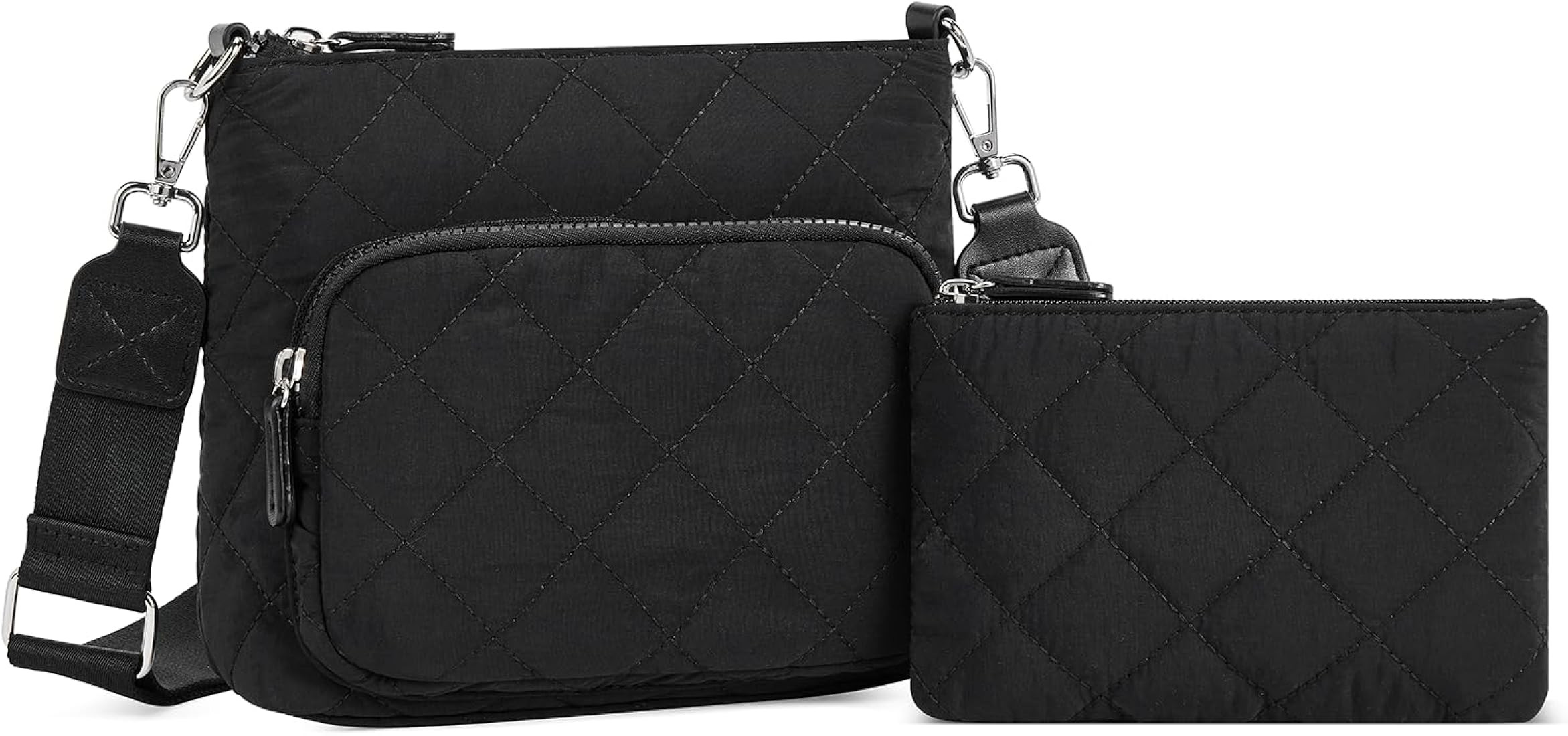 WESTBRONCO Quilted Crossbody Bags for Women Multi Zipper Pockets Nylon Purses with Wallet Set | Amazon (US)