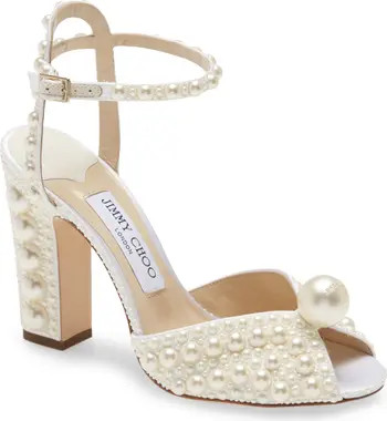 Sacaria Imitation Pearl Embellished Ankle Strap Sandal | Nordstrom