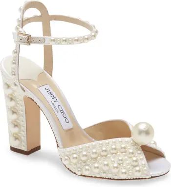 Sacaria Imitation Pearl Embellished Ankle Strap Sandal | Nordstrom