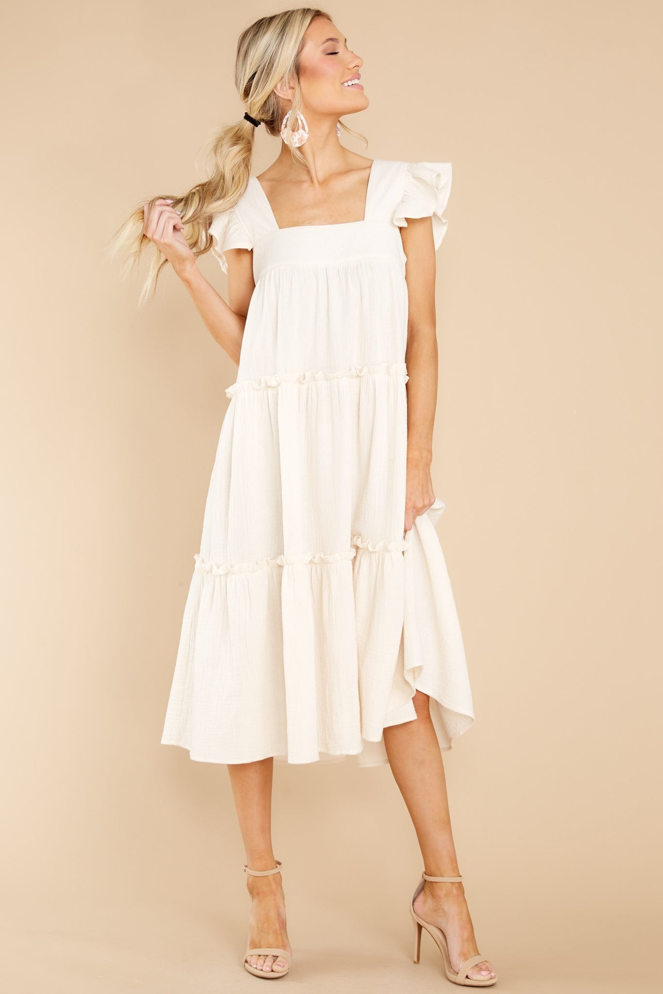 Let The Sun Beam Ivory Midi Dress | Red Dress 