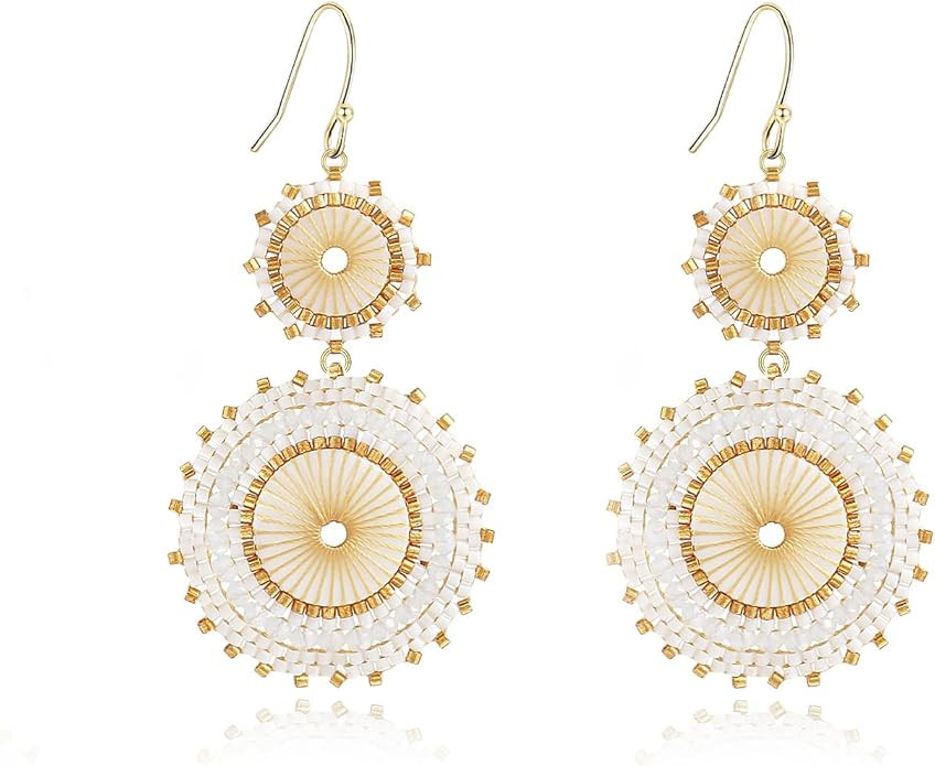 Badu Seed Beaded Circle Beads Earrings Bohemian Dangle Earrings Handmade Bead Fashion Jewelry Dro... | Amazon (US)