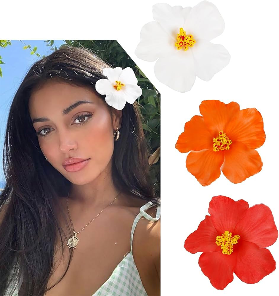 3Pcs Hawaiian Flower Hair Clips for Women Plumeria Hibiscus Hair Clip 3.5 Inch Artificial Flower ... | Amazon (US)