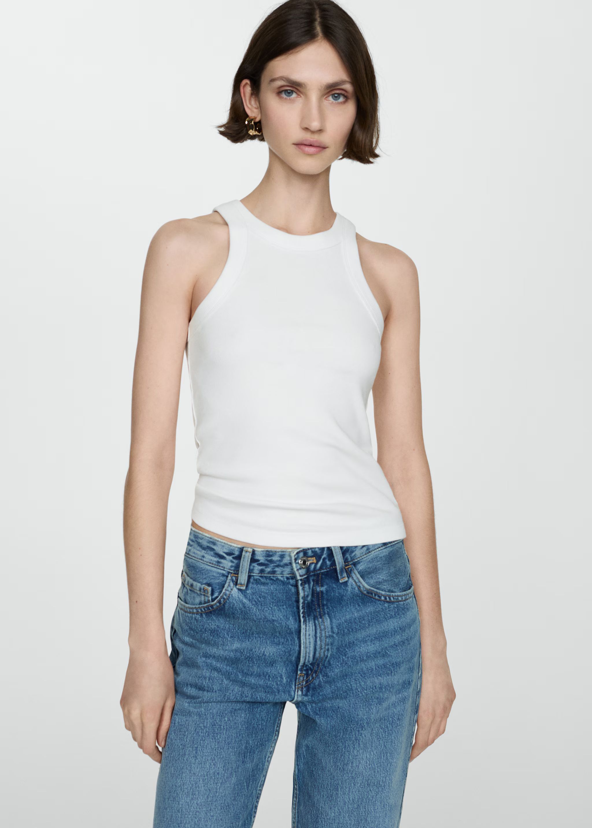 Ribbed cotton-blend top - Woman | MANGO USA | MANGO (US)