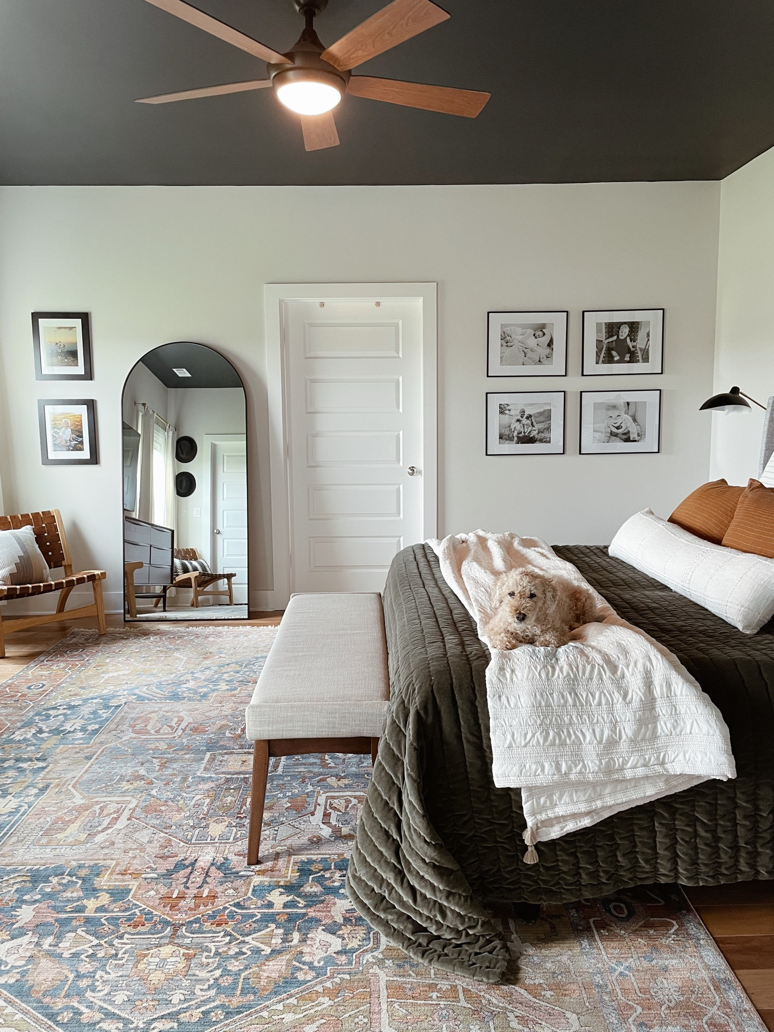 Master bedroom, master bedroom decor, master bedroom furniture, home decor, kids friendly decor, master bedroom bedding, area rug, accent chair, arch mirror, floor mirror, headboard, wall light 

#LTKfamily #LTKhome