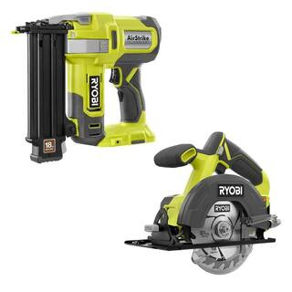 RYOBI ONE+ 18V 18-Gauge Cordless AirStrike Brad Nailer with ONE+ 18V Cordless 5 1/2 in. Circular ... | The Home Depot