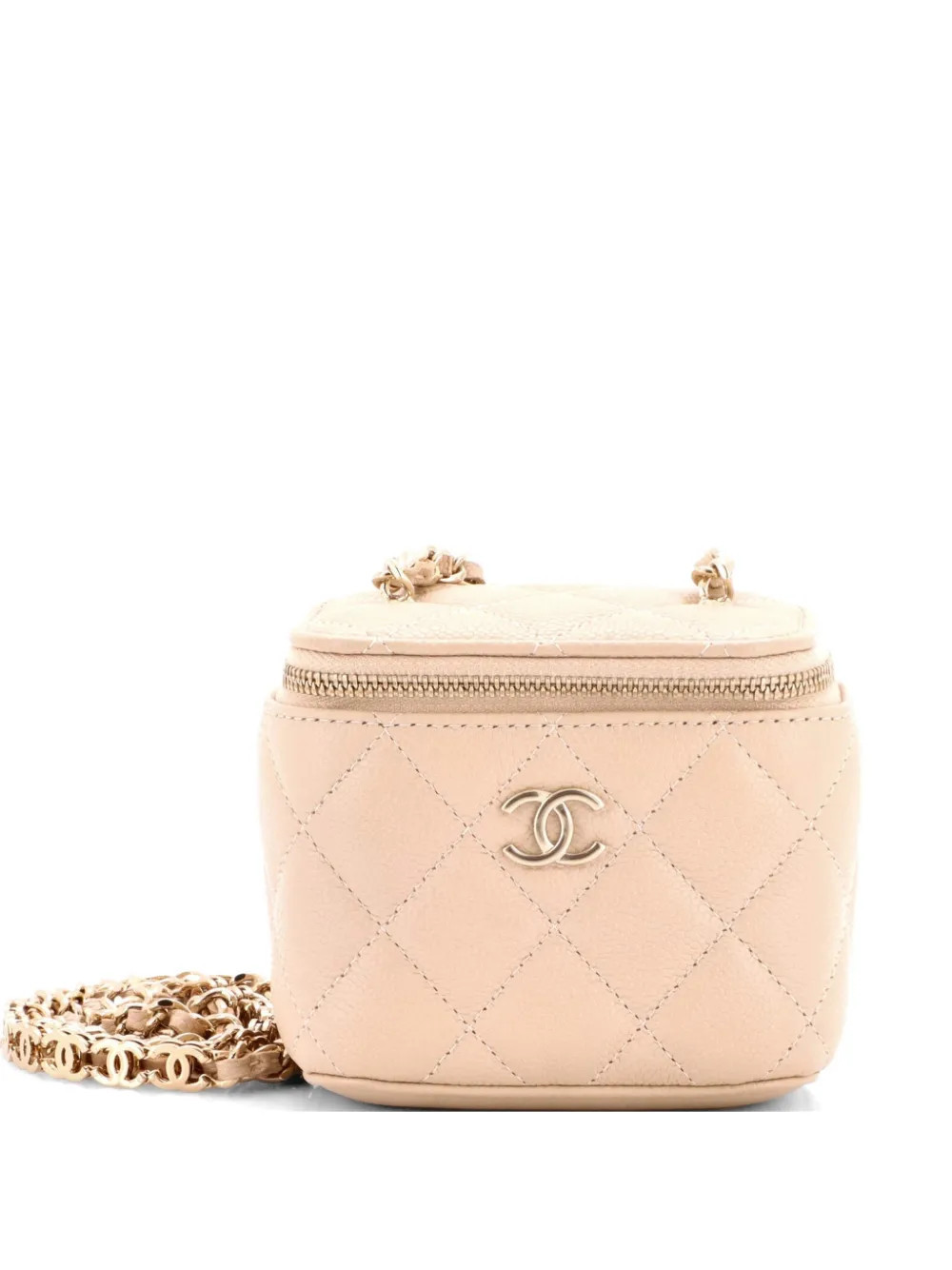 CHANEL Pre-Owned Tiny CC Link Vanity Case with Chain Quilted Caviar Mini clutch bag - Neutrals | Farfetch Global