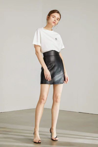 Gabe Black Side Zip Leather Mini Skirt | J.ING