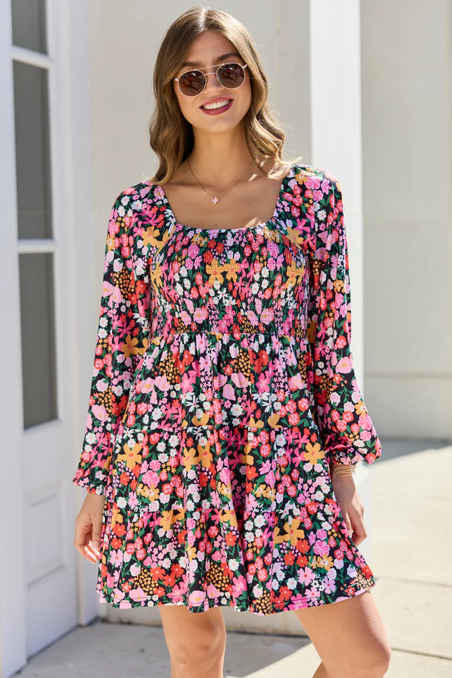 Gloria Black Floral Dress | Pink Lily