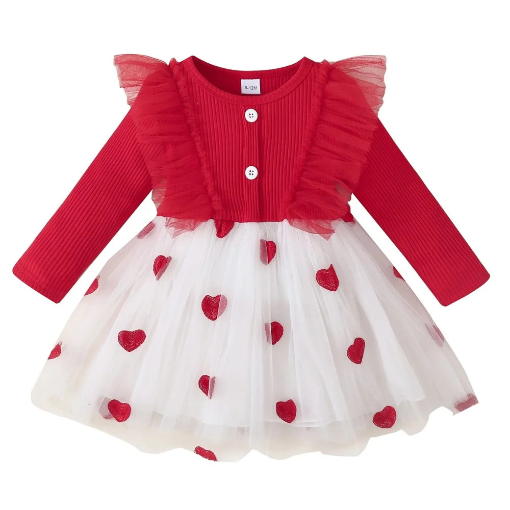 GYRATEDREAM Toddler Baby Girl Valentines Day Outfit Long Sleeve Heart Dress Kids Mesh Tulle Tutu ... | Walmart (US)