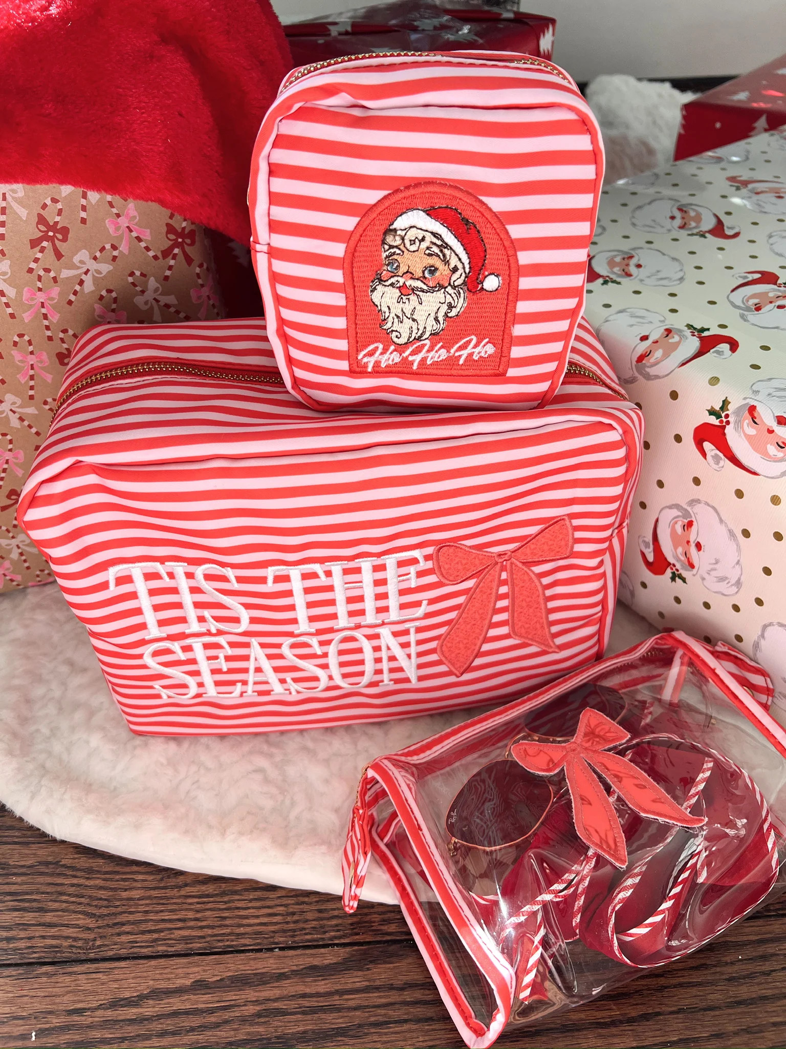 Tis The Season - Red Stripes XL Nylon Bag | KenzKustomz