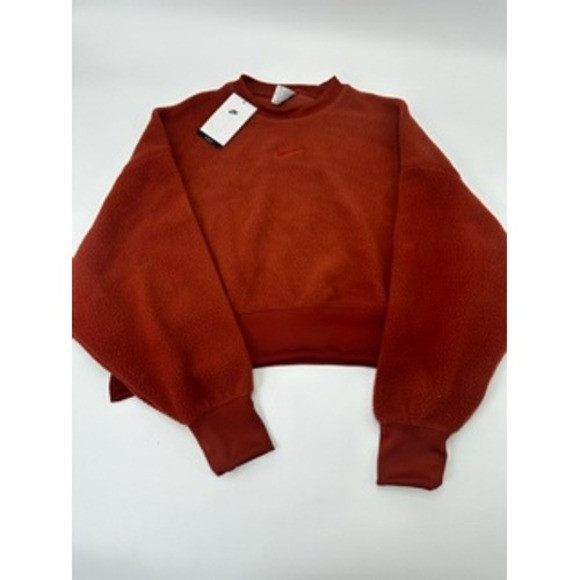 Nike Sherpa FleeceCrewneck Sweatshirt Rusty0range CroppedBalloon Sleeve Women XS | Poshmark
