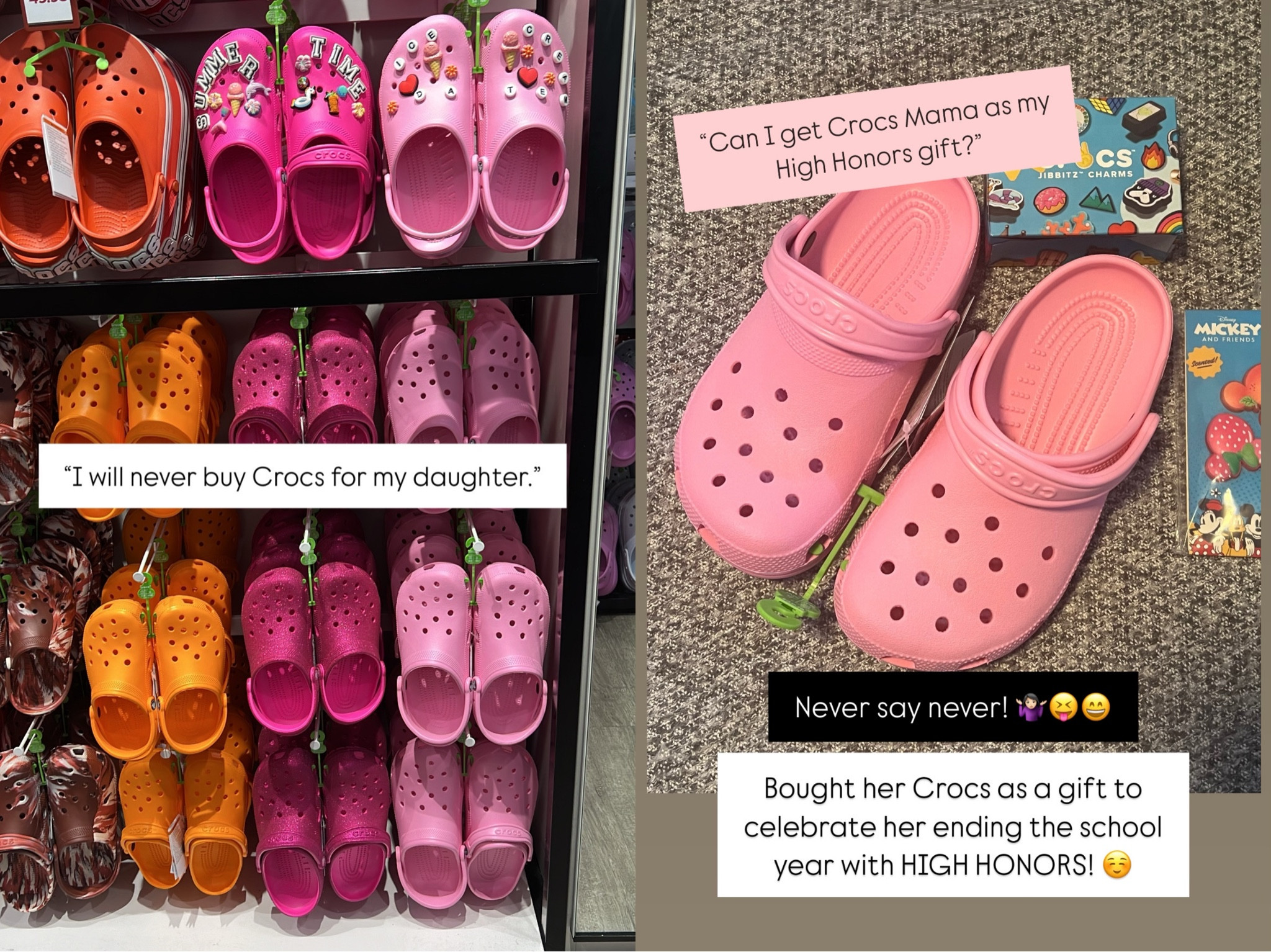 Pink Classic Crocs +  Jibbitz Crocs shoe charm 💕
