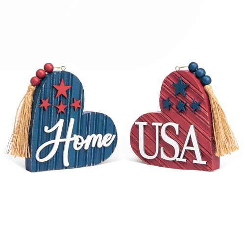 Valery Madelyn 4th of July Decorations, 2 Pcs 4th of July Table Decor, Patriotic Decorations in Red White and Blue, Americana Heart Centerpieces for Independence Day USA 250th Anniversary, 4 Inch | Amazon (US)