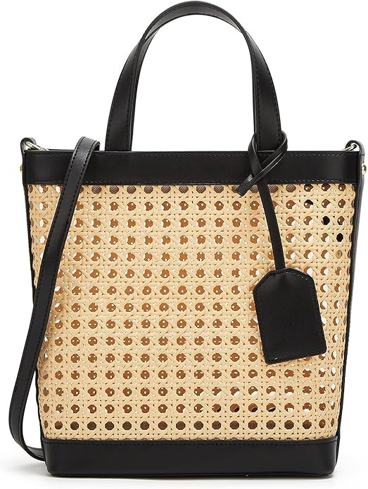 Rattan Tote Bag for Women Straw Beach Bag Crossbody Purse PU Leather Summer Shoulder Bag Cute Boh... | Amazon (US)