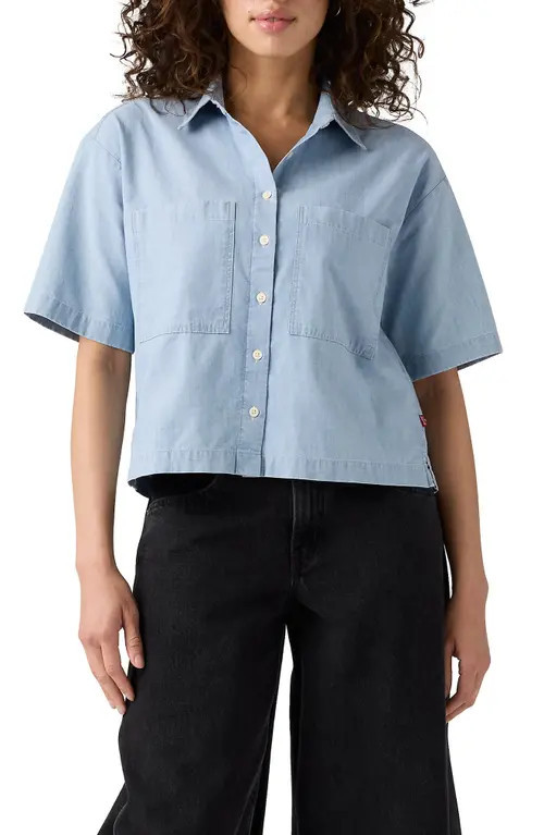 levi's Harlie Short Sleeve Crop Chambray Button-Up Shirt in Brass Organ at Nordstrom, Size Small | Nordstrom