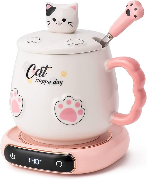 Bgbg - Juego de calentador de taza de café y linda taza de gato, calentador de tazas de bebidas ... | Amazon (US)