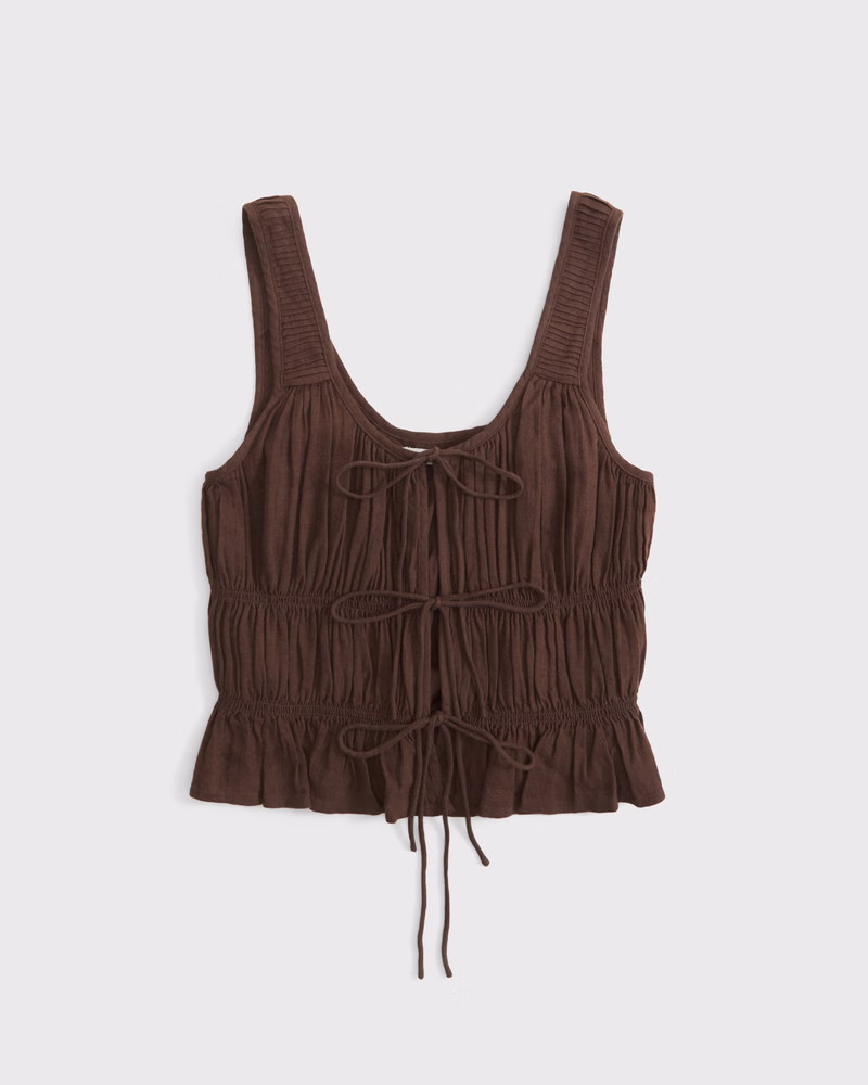 Abercrombie & Fitch Women's Ruched Tie-Front Top in Chestnut - Size XXS | Abercrombie & Fitch (US)