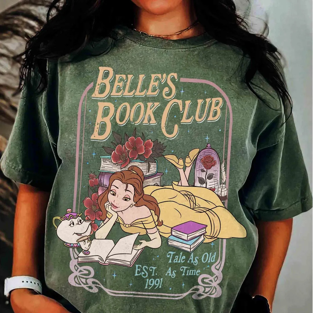 Belle's Book Club 1991 T-shirt, Tale as Old as Time, Retro Beauty and the Beast Shirt, Belle Prin... | Etsy (US)