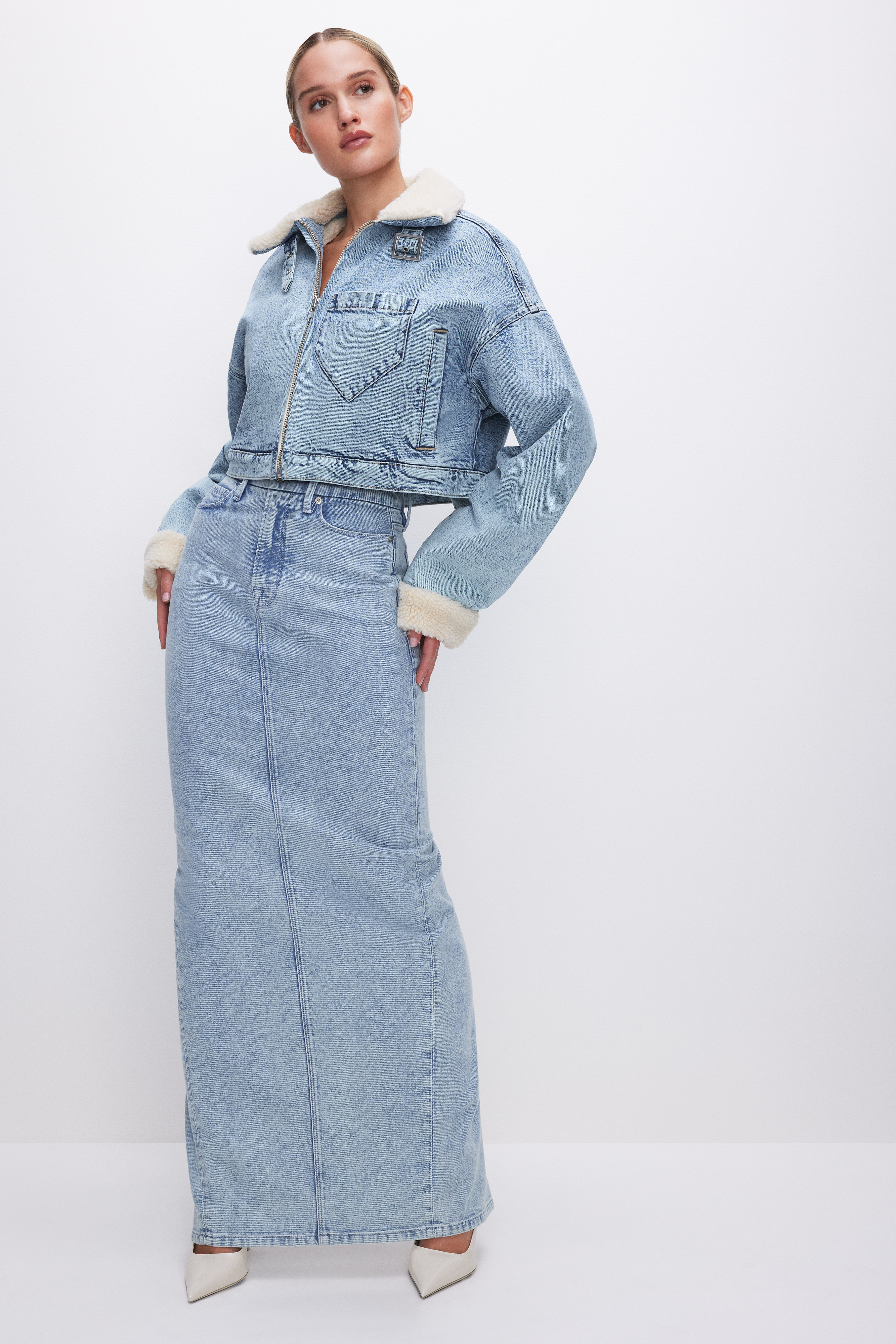 DENIM CROPPED ZIP JACKET | Good American