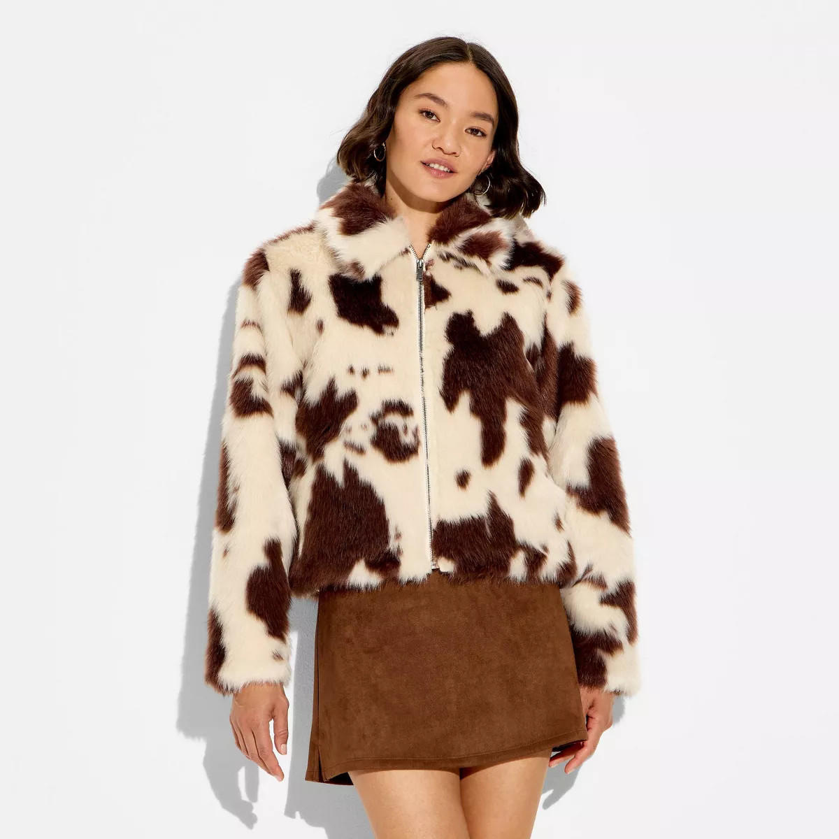 Women's Faux Fur Jacket - Wild Fable™ Light Brown Cow M | Target