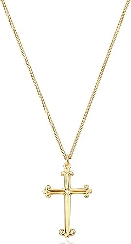 Fettero Cross Necklace Faith Pendant 14K Plated Dainty Chain Minimalist Simple Tiny God Lords Pra... | Amazon (US)