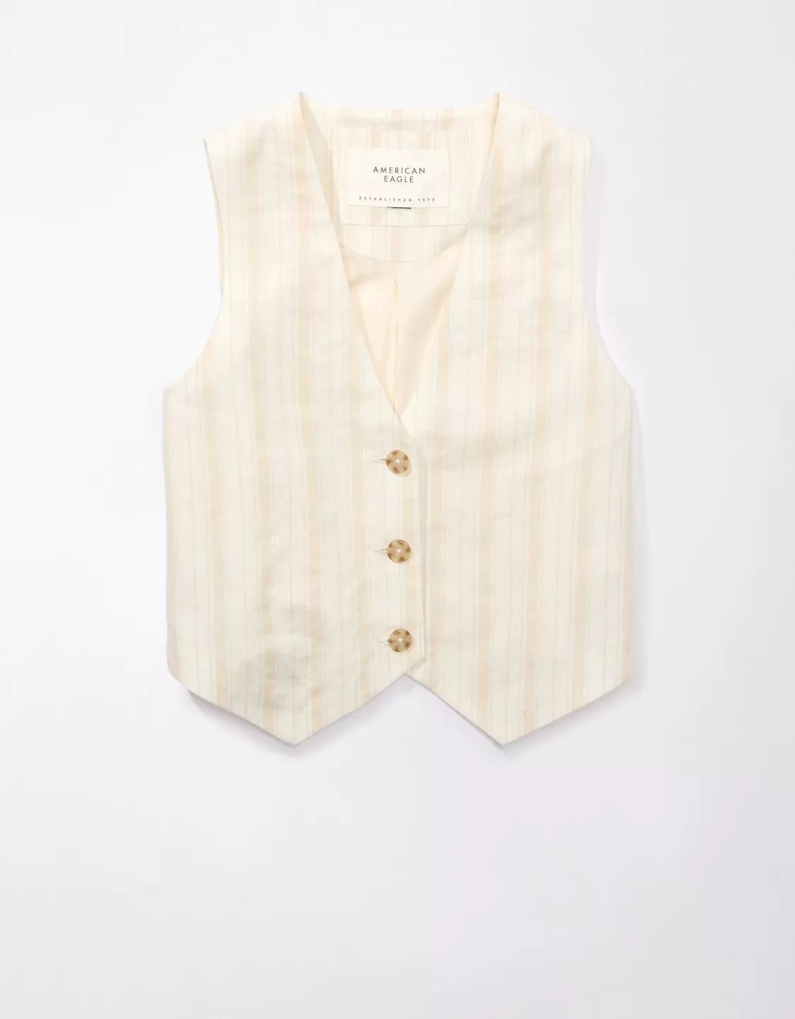 AE Linen-Blend Striped Waistcoat Vest | American Eagle Outfitters (US & CA)