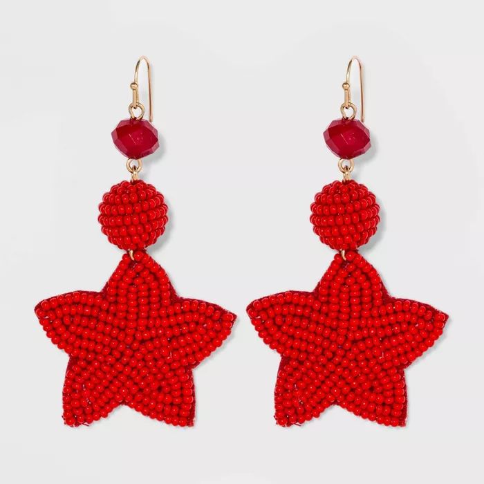Americana Star Seedbead Earrings - Red | Target