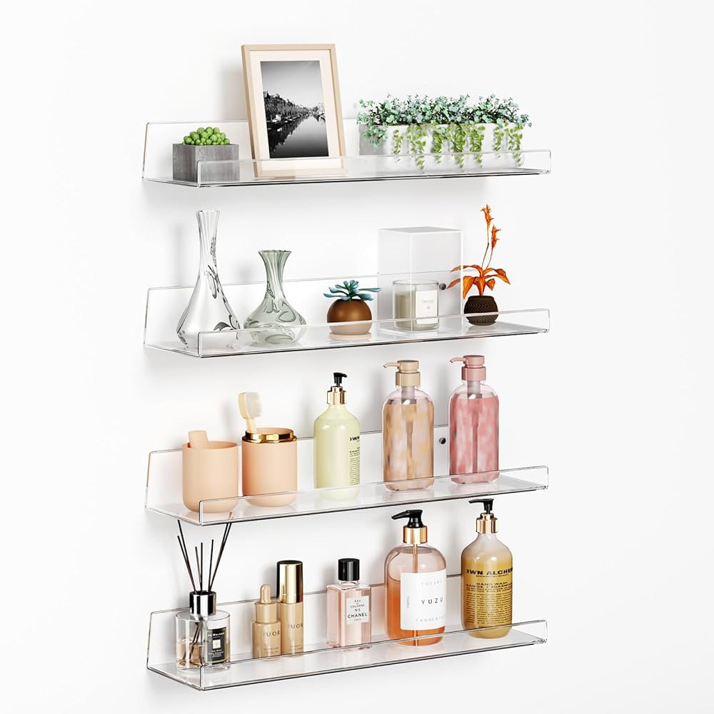 Albumgit 4 Pack Acrylic Shelves for Wall Storage, Self-Adhesive 15" Clear Floating Shelf for Figu... | Amazon (CA)