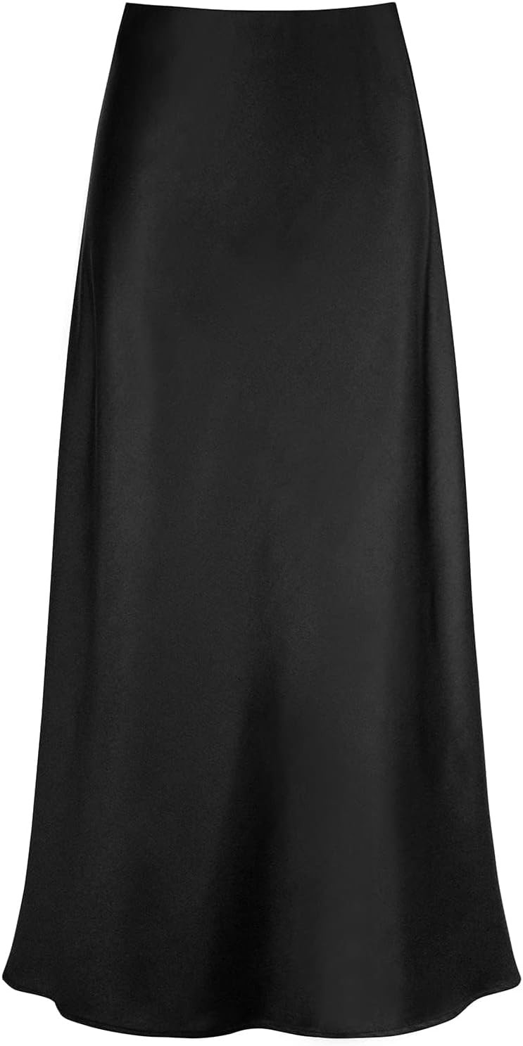 Women's Satin High Waisted Maxi Skirts A Line Silk Long Skirt | Amazon (US)