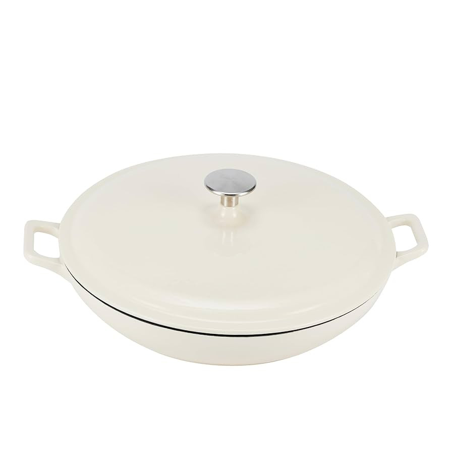 Amazon Basics Enameled Cast Iron Covered Round Casserole Skillet with Lid for Oven, 3.3-Quart, Wh... | Amazon (US)