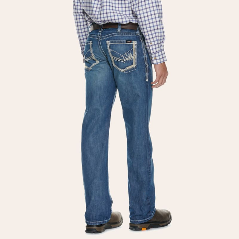 Ariat Men's FR M4 Ridgeline Glacier Medium Wash Relaxed Fit Boot Cut Work Jeans | Cavender's