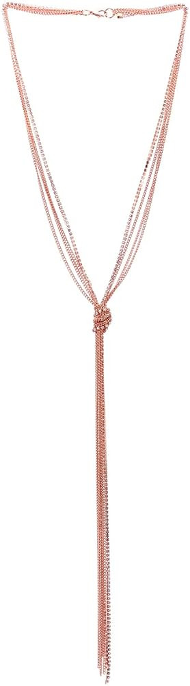 COOLSTEELANDBEYOND Chic Lariat Necklace Tassel Pendant with Rhinestones, Multi-strand Long Chains... | Amazon (US)
