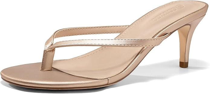 Coutgo Women's Kitten Heels Flip Flops Thong Heeled Sandals Round Open Toe Comfortable Summer Bea... | Amazon (US)