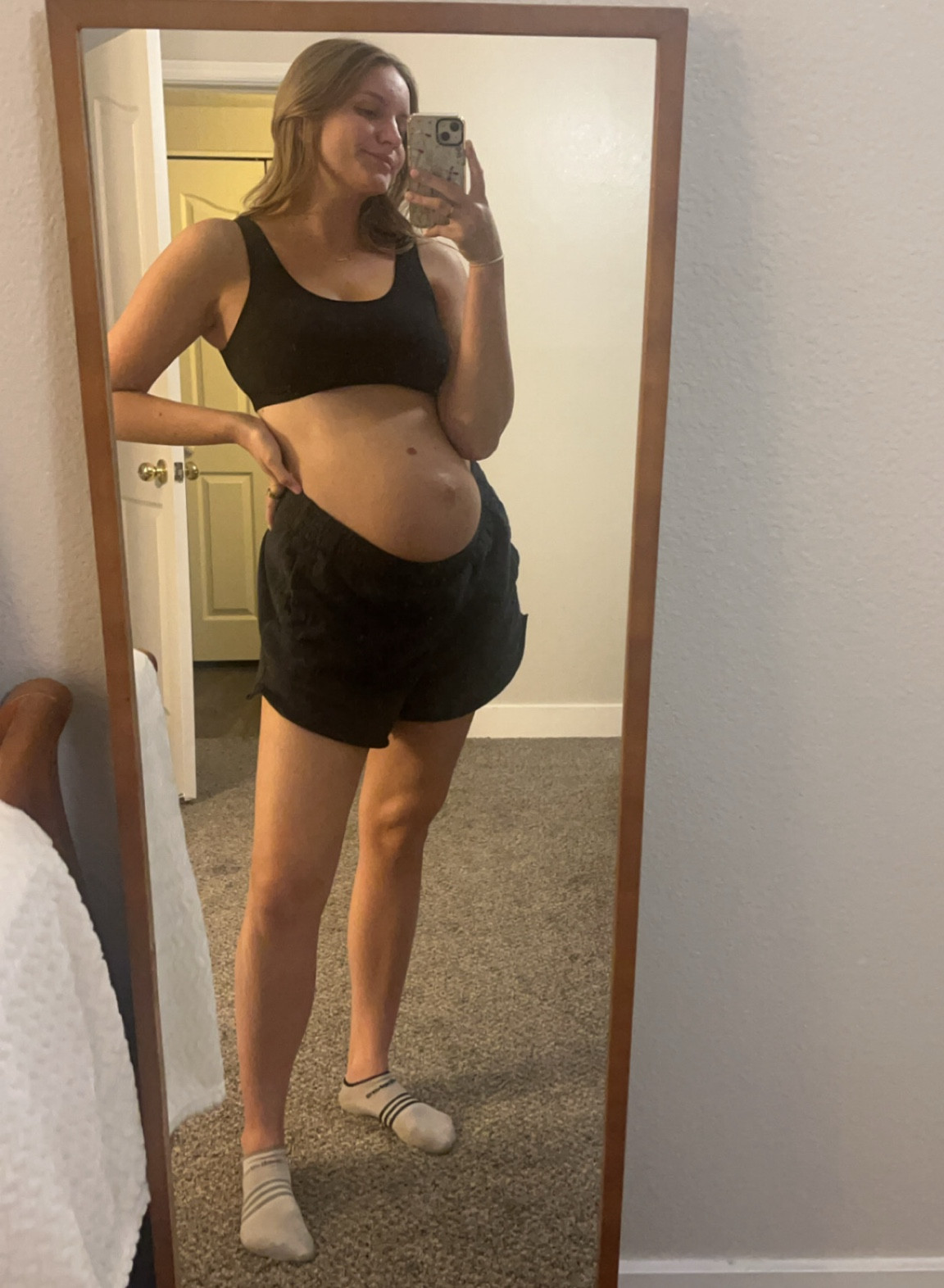 A cute little hot girl walk outfit for maternity mommas! Also the perfect shorts for postpartum! 

#LTKBaby #LTKActive #LTKBump