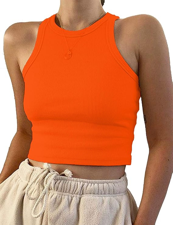 KAMISSY Women Basic Crew Neck Crop Tank Top Solid Rib-Knit Binding Crop Top | Amazon (US)