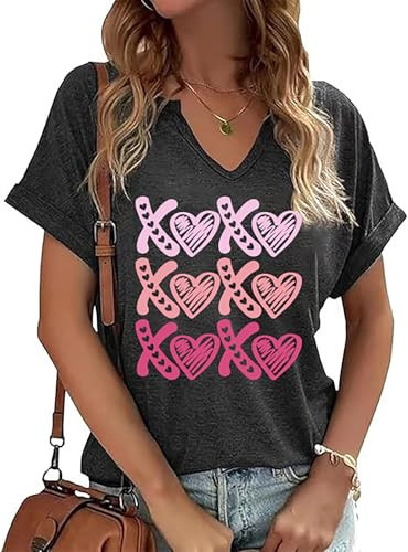 AMWIPE Valentines Shirts for Women Valentine V Neck Shirt Love Heart Graphic Tshirt Cute Girls Valentines Gift Tee Tops | Amazon (US)