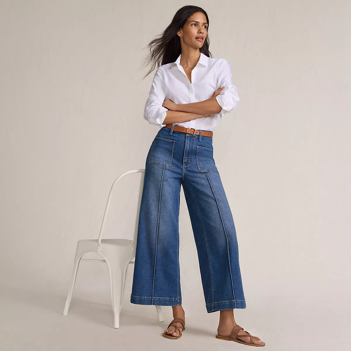 Women's Recover Denim High Rise Patch Pocket Extra Wide Leg Crop Jeans | Lands' End (US)