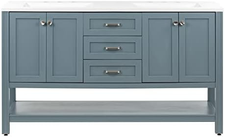 Woodcrafters Home Products Eaton Bathroom Vanity with Sink, 60.25" W x 18.75" D x 35.41" H, Sage/Whi | Amazon (US)