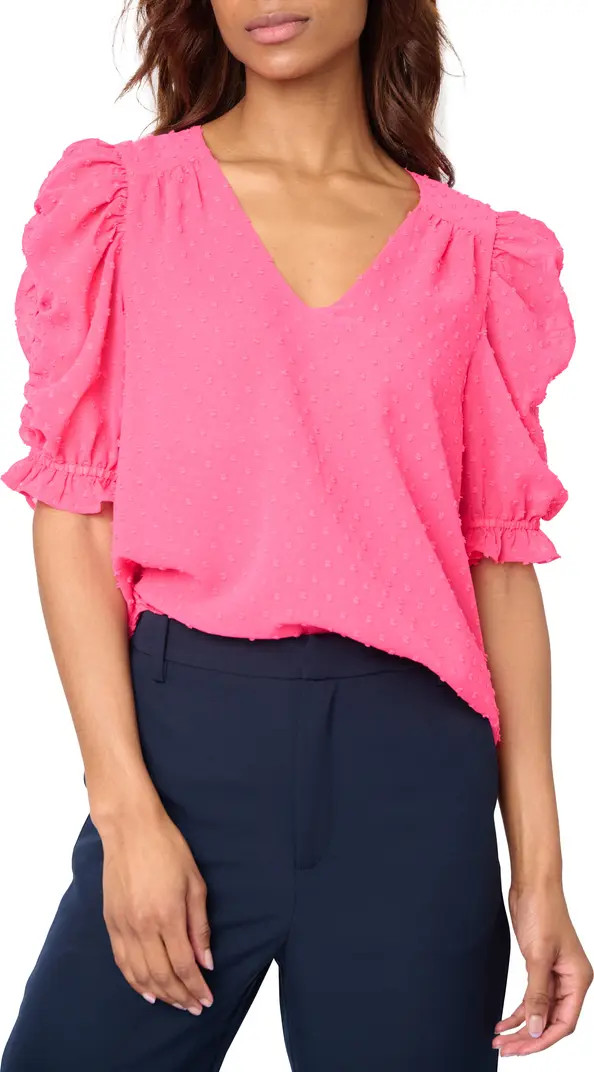 Clip Dot Ruched Sleeve Chiffon Top | Nordstrom