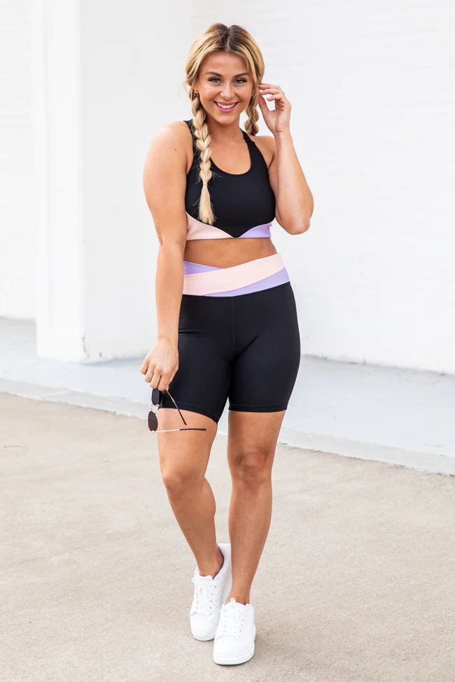 One Step At A Time Color Block Crossed Biker Short FINAL SALE | Pink Lily
