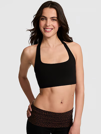 All-Day Cotton Halter Sports Bra, Black, S - Women's Sport Bras - PINK | Victoria's Secret (US / CA )