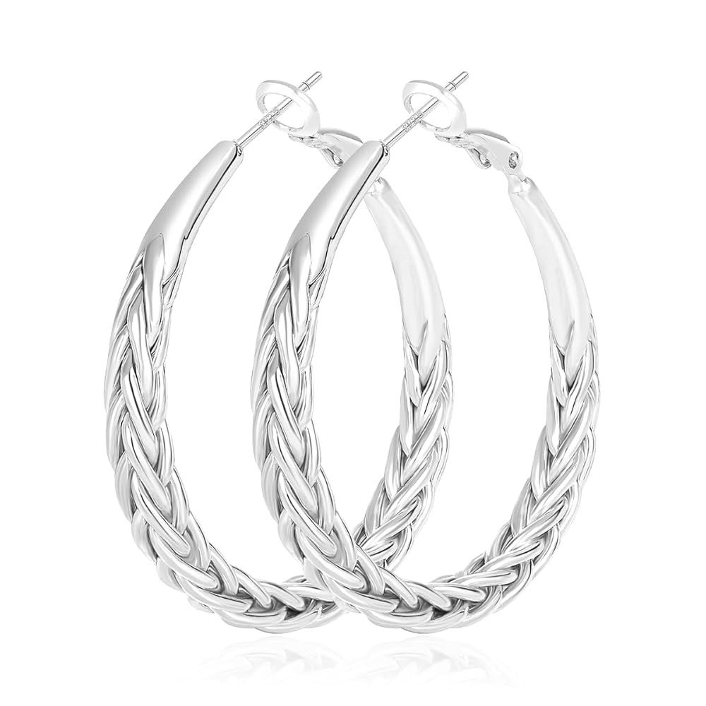 Silver Hoop Earrings for Women Trendy Hypoallergenic 925 Sterling Silver Post Hoop Earrings Light... | Amazon (US)