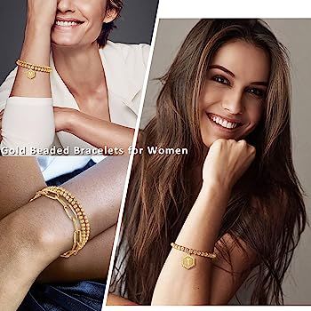Doubgood Gold Beaded Bracelets for Women Stackable Bead Bracelet Set 14K Gold Plated Initial Stre... | Amazon (US)