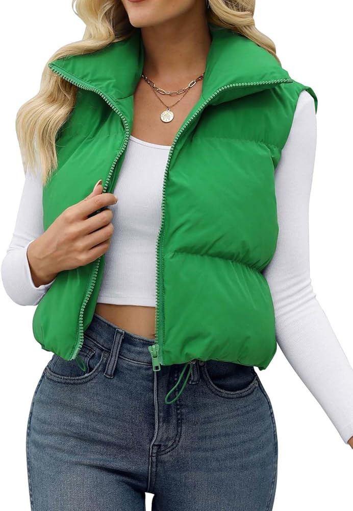 JZC Women's Crop Puffer Vest Lightweight Sleeveless Jacket 2024 Fashion Winter Outerwear Padded G... | Amazon (US)