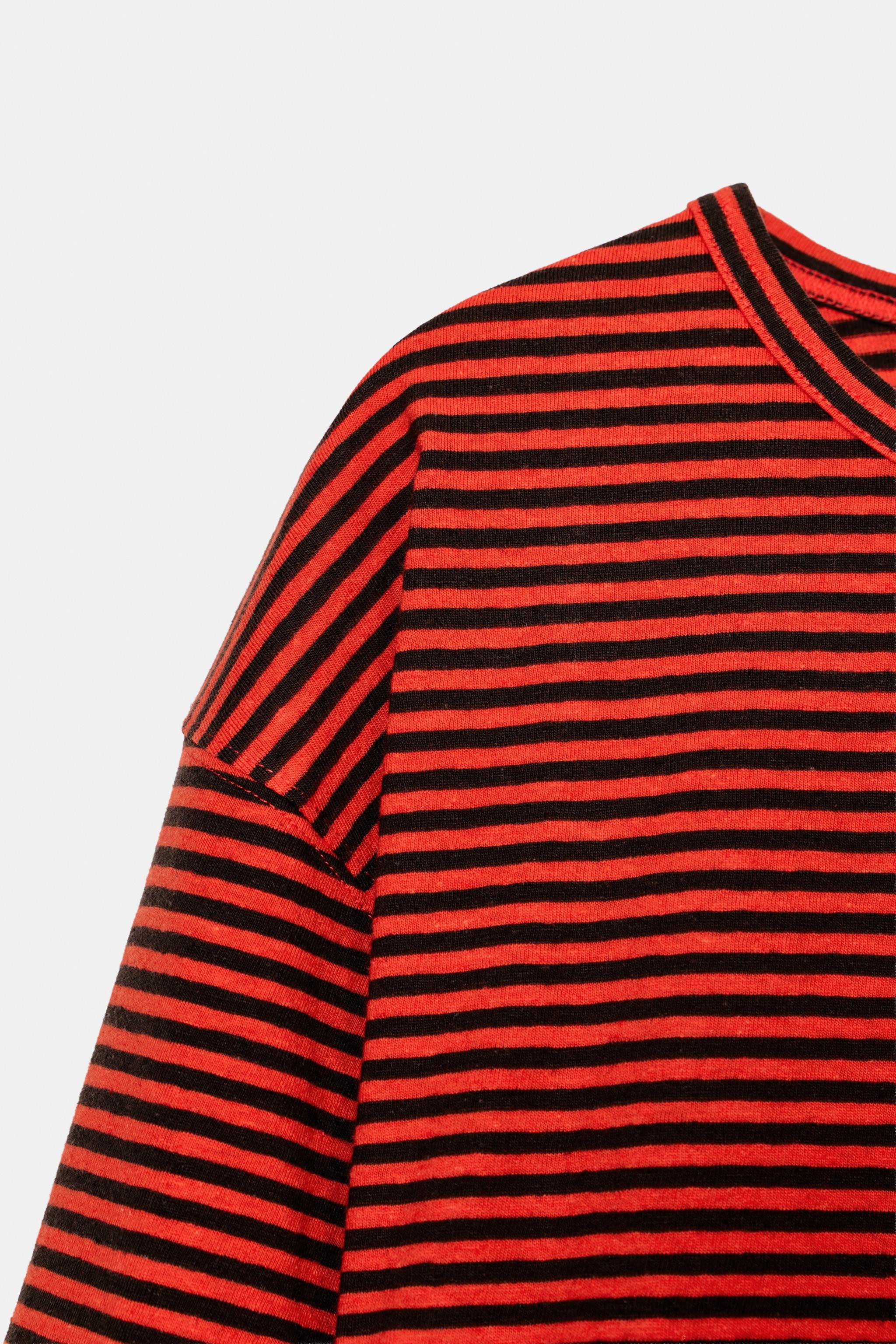 COTTON AND LINEN STRIPED T-SHIRT | Zara US