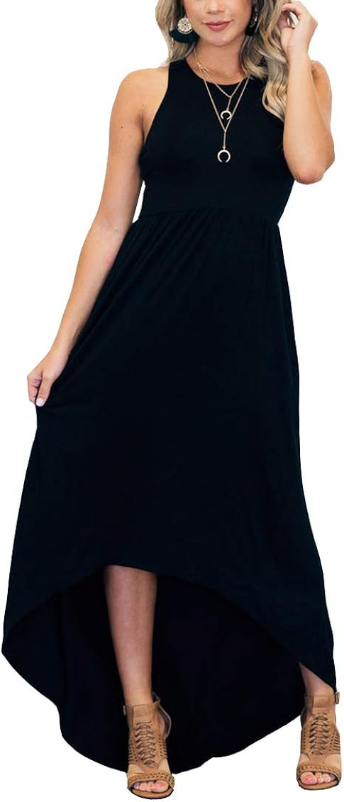 Kranda Women's Sleeveless Crew/Round Neck High Low Racerback Tank Maxi Dress | Amazon (US)