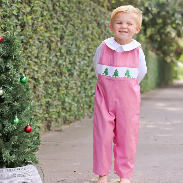 Three Smocked Trees Red Gingham Longall | Classic Whimsy