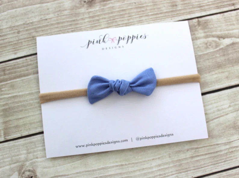 Periwinkle Newborn Knot Headband, Blue Baby Bow, Nylon Baby Headband, Blue Newborn Headband, Blue... | Etsy (US)